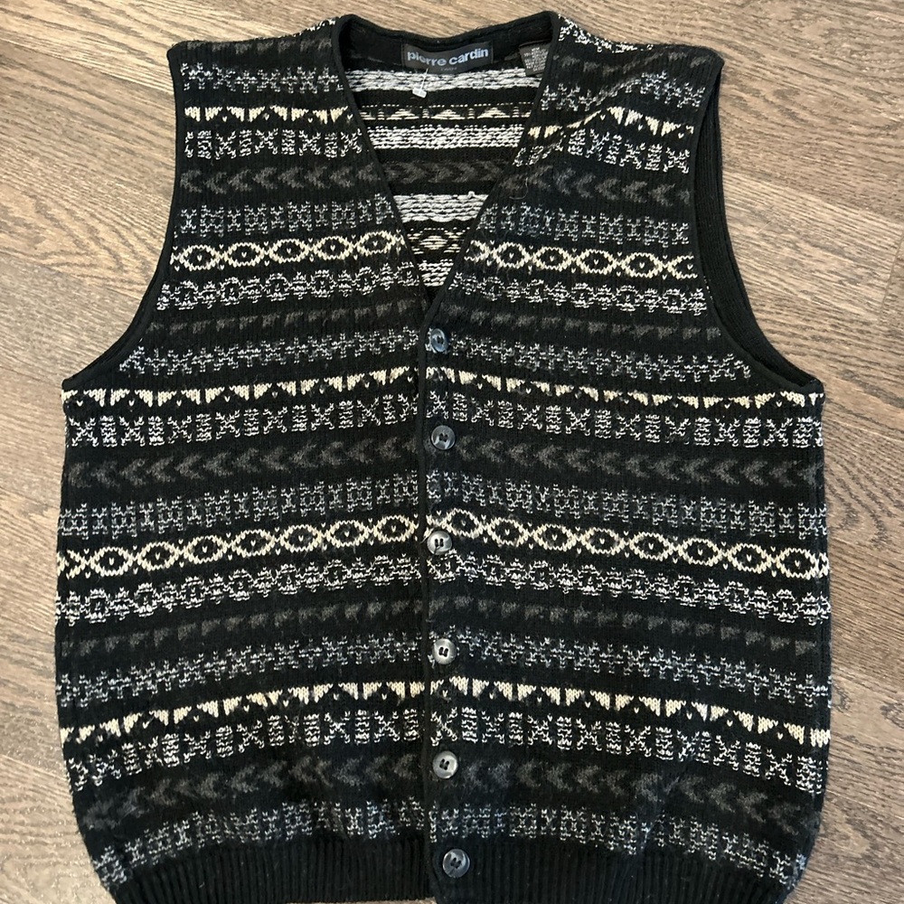 Pierre Cardin Black and Cream Knit Vest
